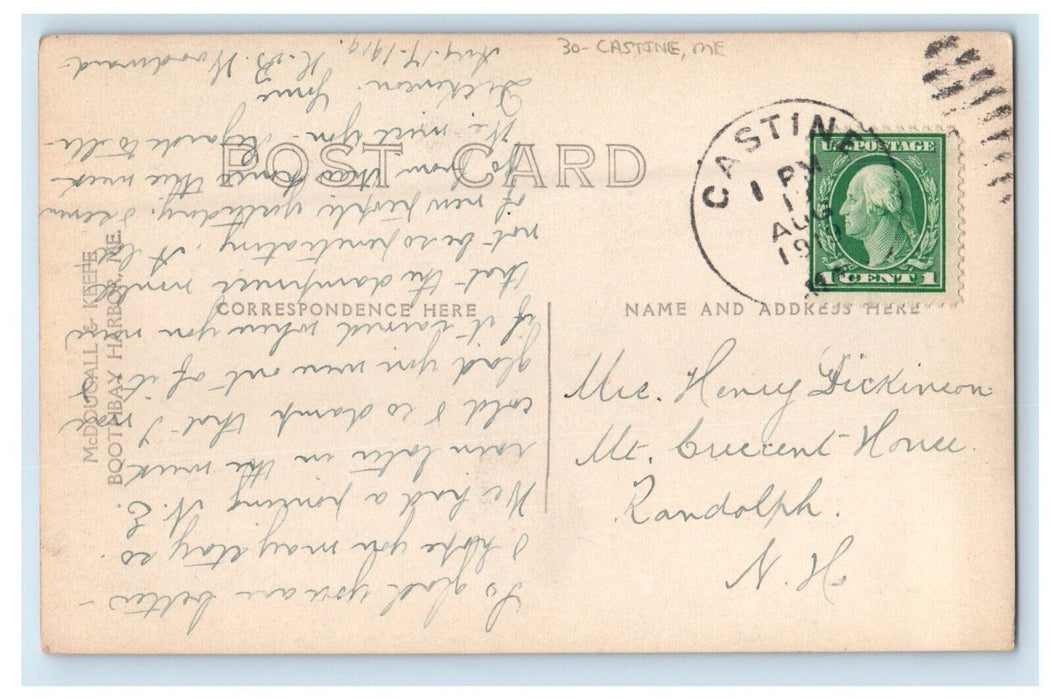 1919 View Of Sea Surf At Castine Maine ME RPPC Photo Posted Antique Postcard
