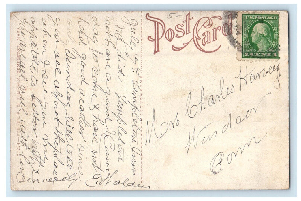 1913 Templeton Common Looking North Templeton Massachusetts MA Antique Postcard