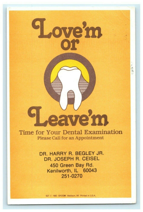 Dental Examination Advertising Kenilworth Illinois IL Dr. Begley Ceisel Postcard