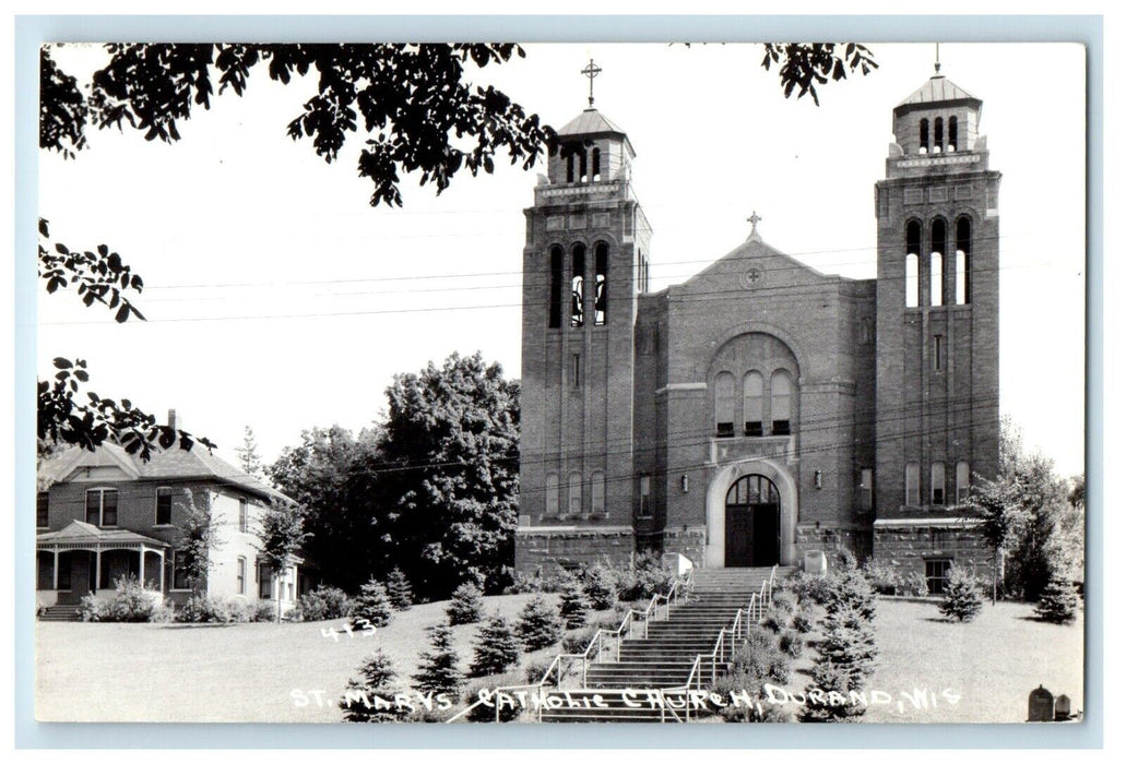 Front View St. Mary's Catholic Church Durand Wisconsin WI RPPC Photo Postcard