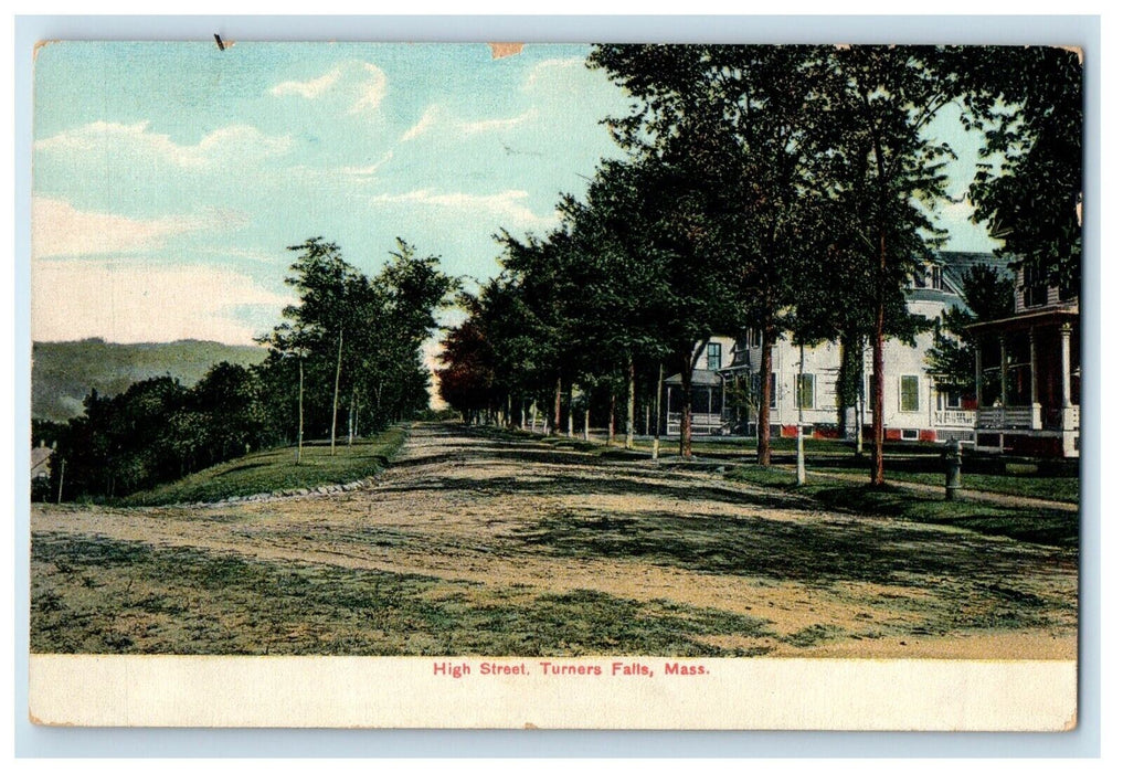 c1910's The High Street Tree Lined Turners Falls Massachusetts MA Postcard