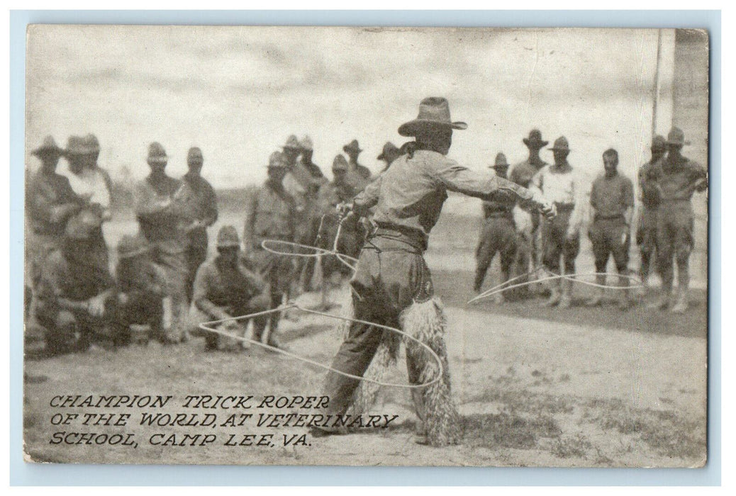 c1920s Champion Trick Roper Veterinary School Camp Lee Virginia VA Postcard