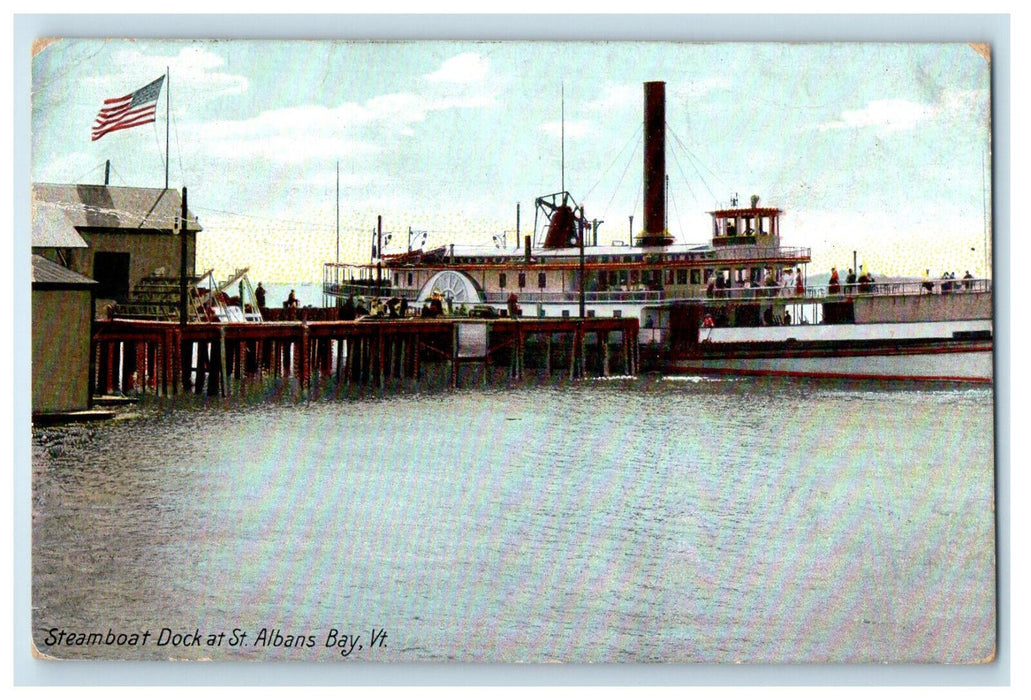 1908 Steamboat Dock at St. Albans Bay Vermont Vt Posted Antique Postcard