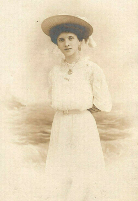 c1910 Victorian Woman Helen Atlantic City NJ Studio Portrait RPPC Photo Postcard