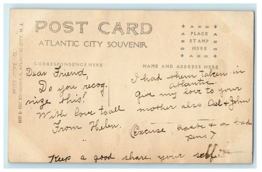 c1910 Victorian Woman Helen Atlantic City NJ Studio Portrait RPPC Photo Postcard