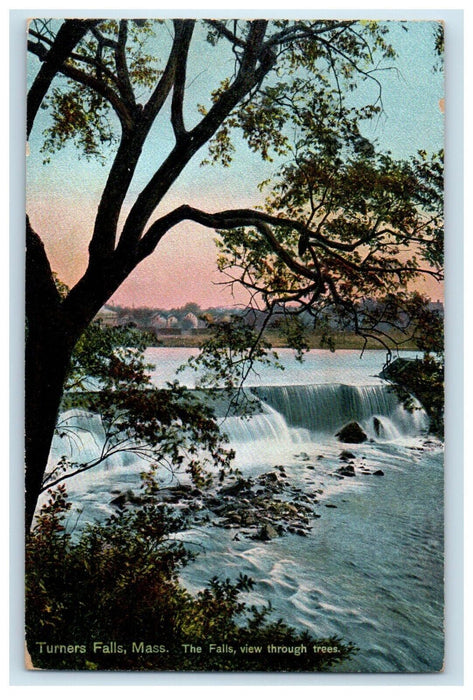 c1910's Turners Falls Massachusetts MA, The Falls View Through Trees Postcard