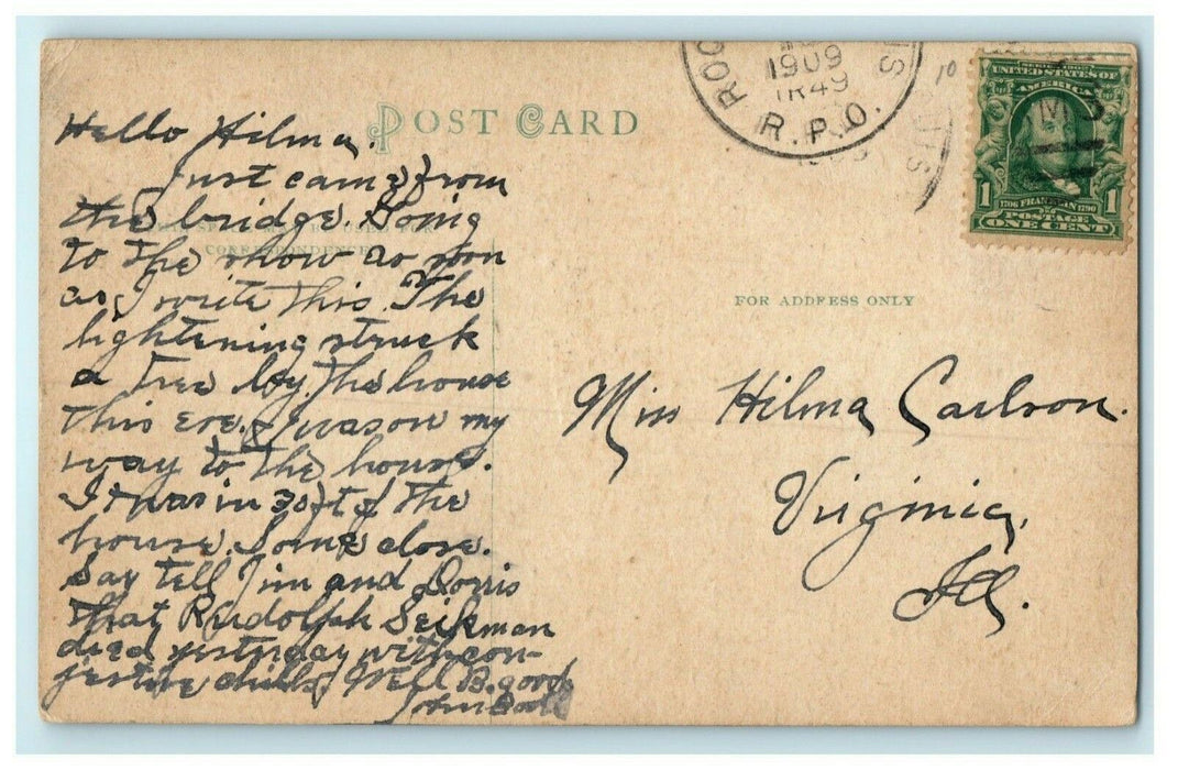 1909 Lincoln School Beardstown Illinois IL RPO Posted Antique Postcard