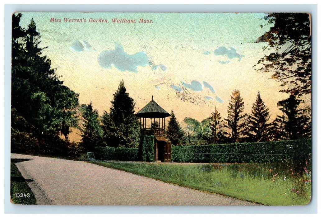 1908 Miss Warren's Garden Waltham Massachusetts MA Posted Antique Postcard