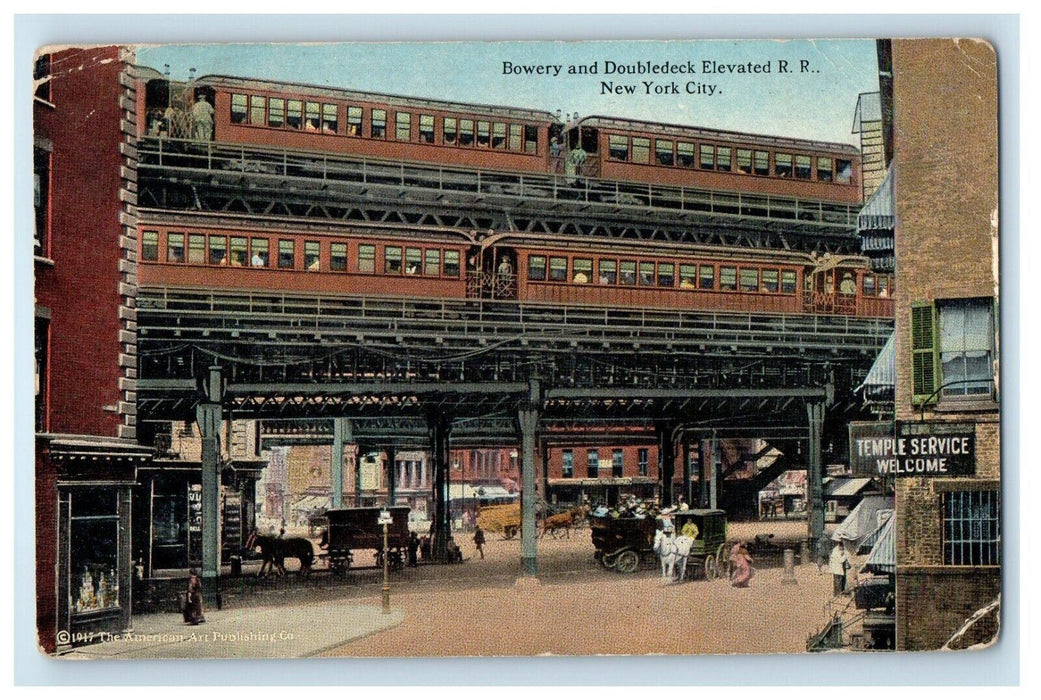 1911 Bowery And Doubledeck Elevated R.R. Railroad New York City NY Postcard