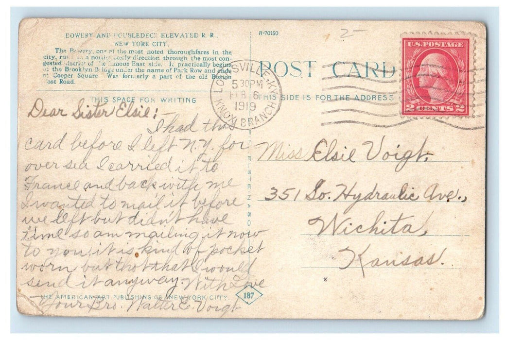 1911 Bowery And Doubledeck Elevated R.R. Railroad New York City NY Postcard