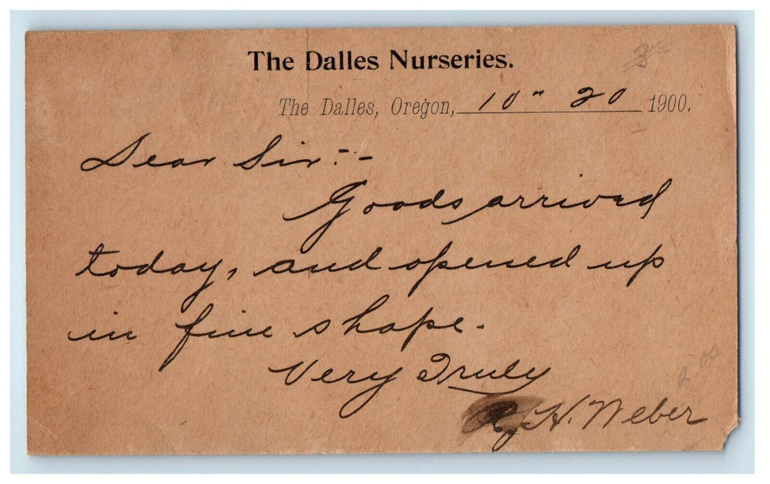 1900 The Dalles Nurseries The Dalles Oregon OR PMC Posted Postcard