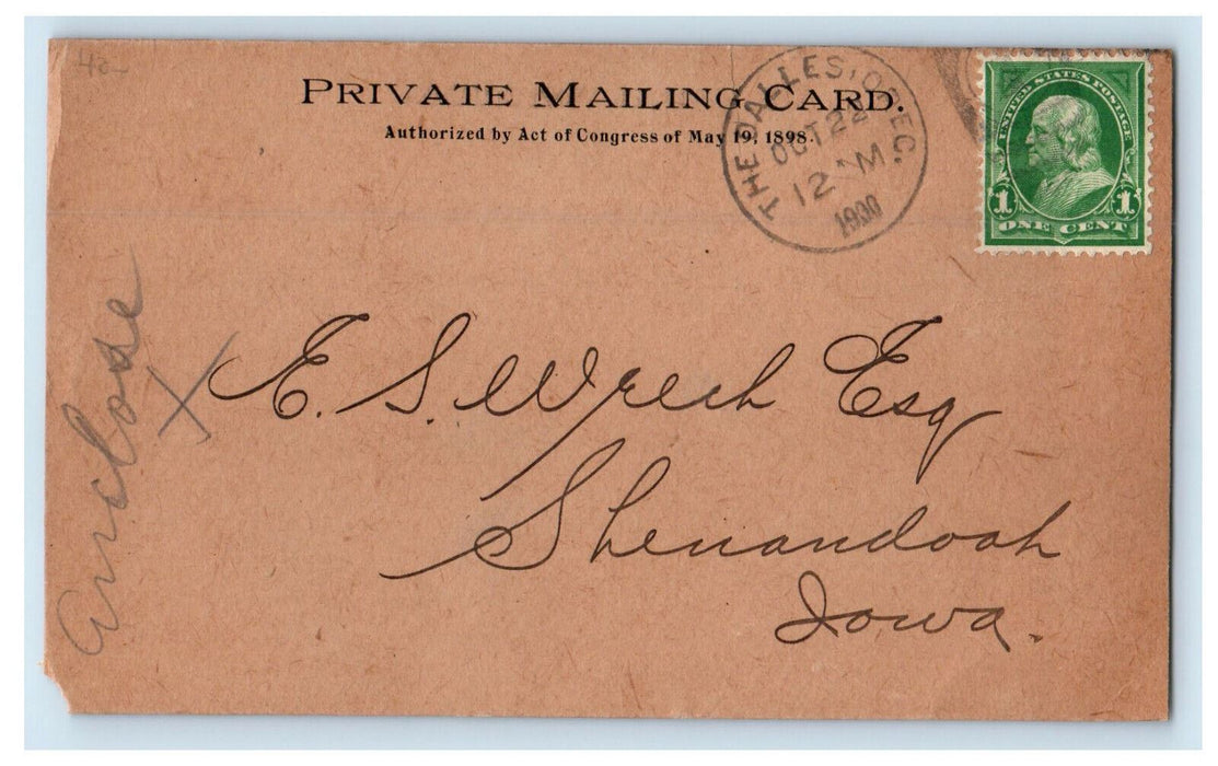 1900 The Dalles Nurseries The Dalles Oregon OR PMC Posted Postcard