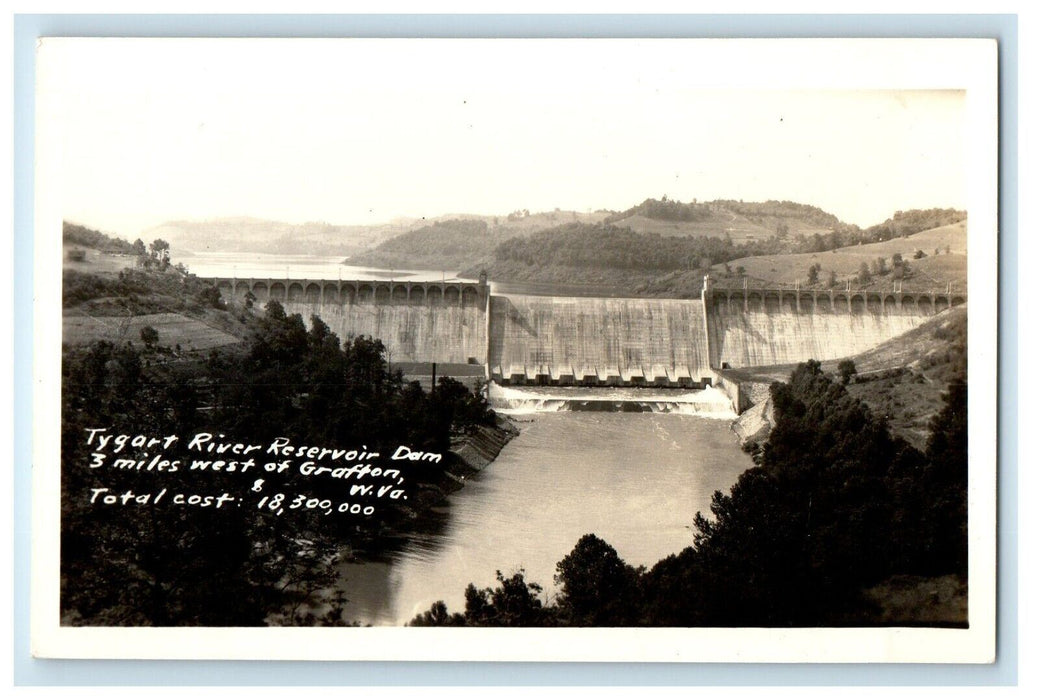 c1950's Tygart River Reservoir Dam Grafton West Virginia WV RPPC Photo Postcard