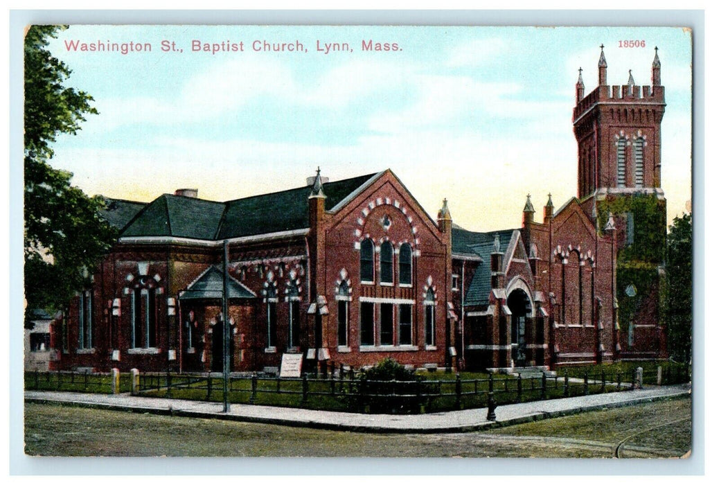1909 Washington St. Baptist Church Lynn Massachusetts MA Antique Postcard