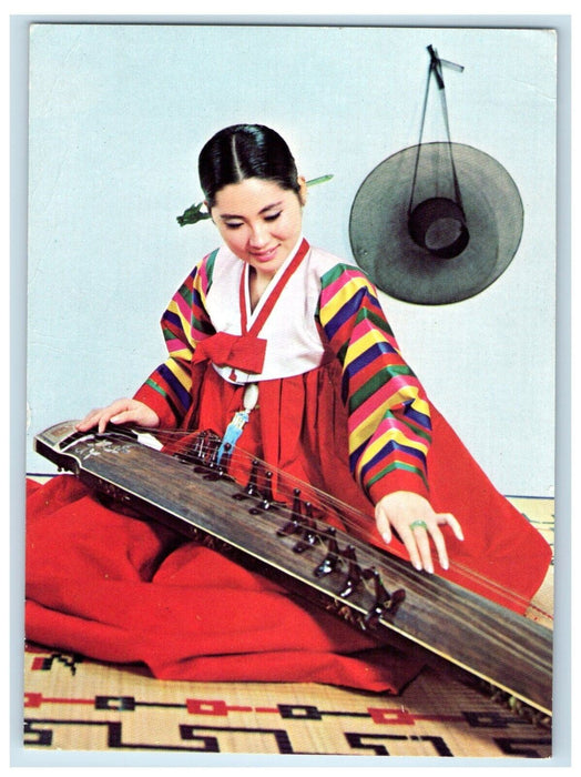 Korean Airlines Woman Playing Kayakum Instrument Continental Issued Postcard