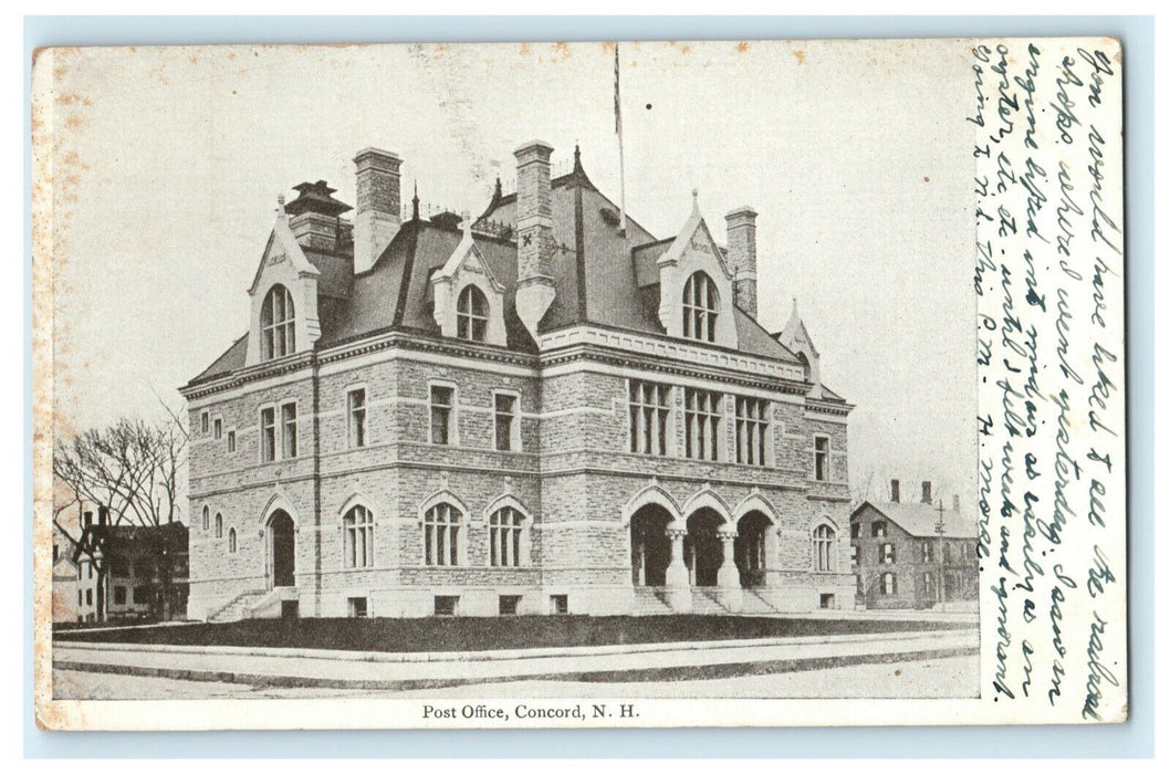 1906 Post Office Concord New Hampshire NH Train Engine Story Haverhill Postcard