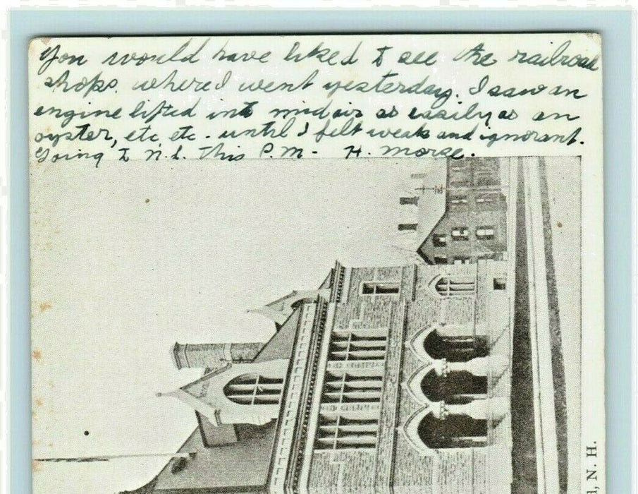 1906 Post Office Concord New Hampshire NH Train Engine Story Haverhill Postcard