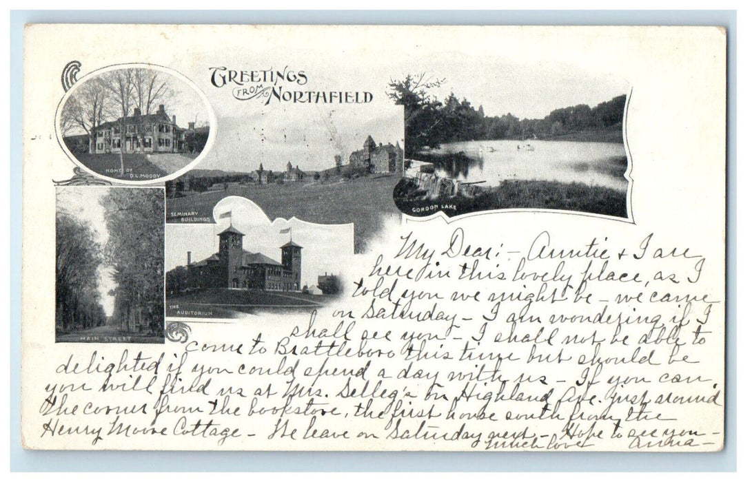 c1900s Multiview, Greetings from Northfield Massachusetts MA PMC Postcard