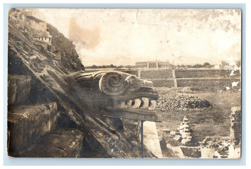 c1910's Mayan Pyramid Temple Animal Chichen Itza Mexico RPPC Photo Postcard