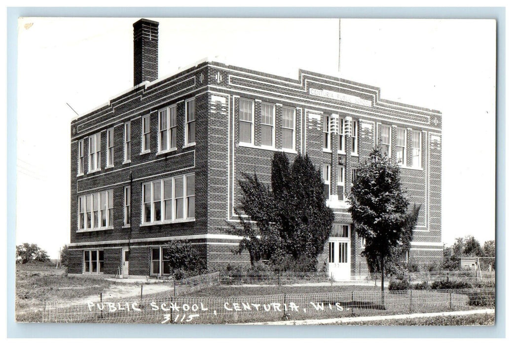 c1910's Public School Building Campus Centuria Wisconsin WI RPPC Photo Postcard