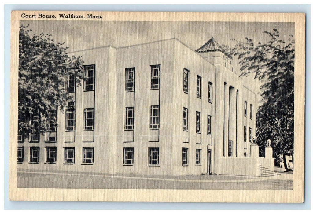 c1930's Court House Building Street View Waltham Massachusetts MA Postcard