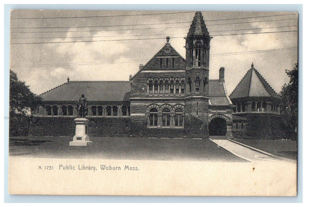 c1910's View Of Public Library Woburn Massachusetts MA Rotograph Postcard