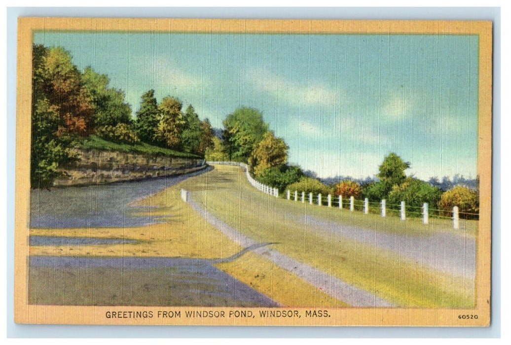 Greetings From Windsor Pond Windsor Massachusetts MA, Road View Postcard