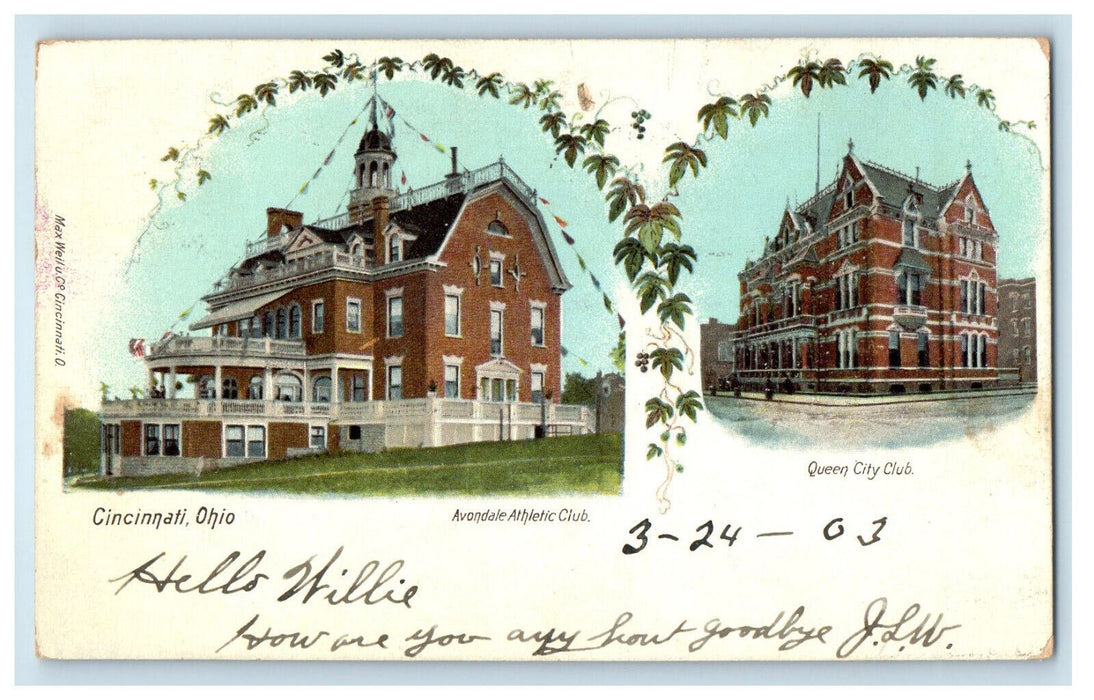 1903 Avondale Athletic Club Queen City Club Cincinnati Ohio OH PMC Postcard