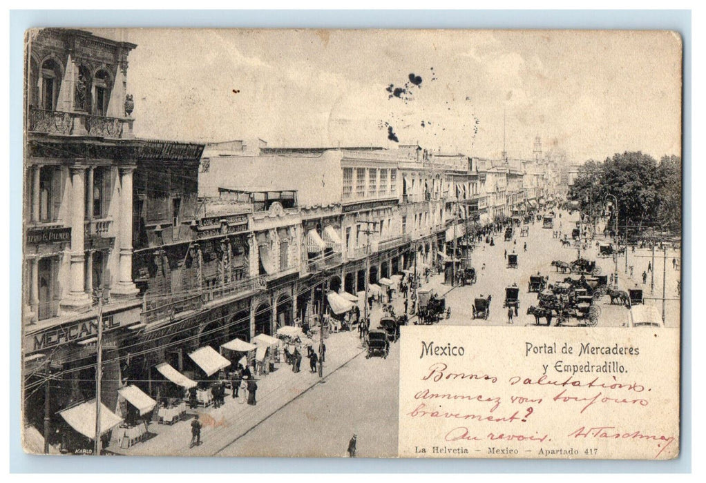 1905 Portal De Mercaderes y Empedradillo Mexico MX Posted Antique Postcard