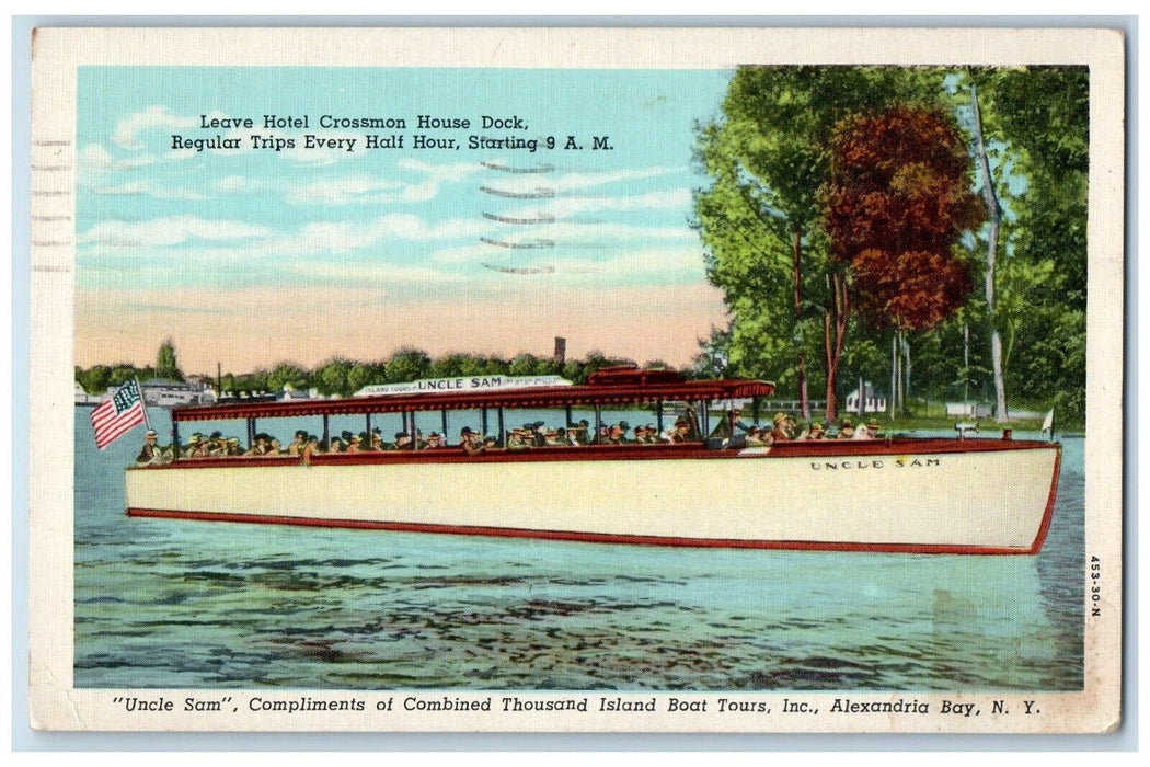 1949 Uncle Sam Thousand Island Boat Tours Inc. Alexandria Bay NY Posted Postcard
