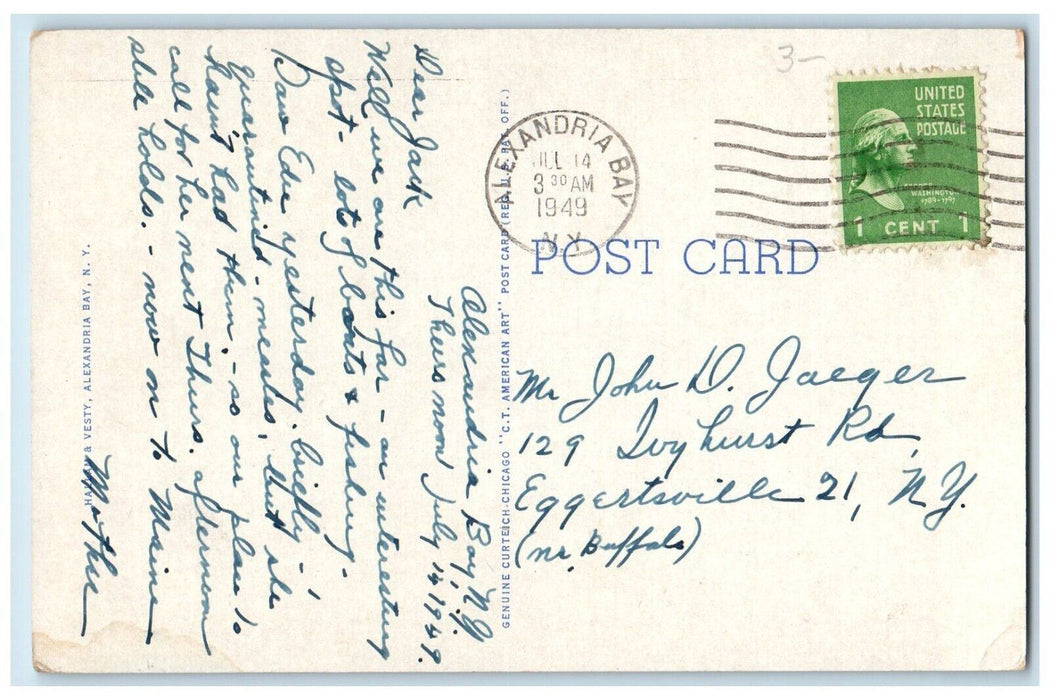 1949 Uncle Sam Thousand Island Boat Tours Inc. Alexandria Bay NY Posted Postcard