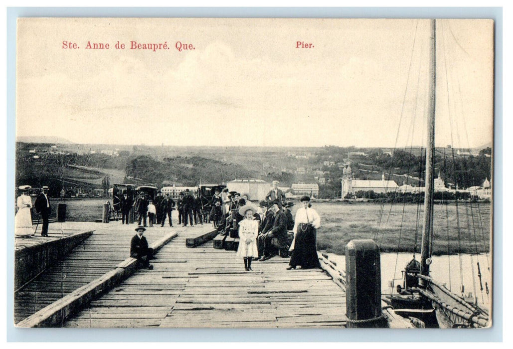 c1940s Pier Scene, Ste. Anne De Beaupre Quebec Canada Vintage Postcard