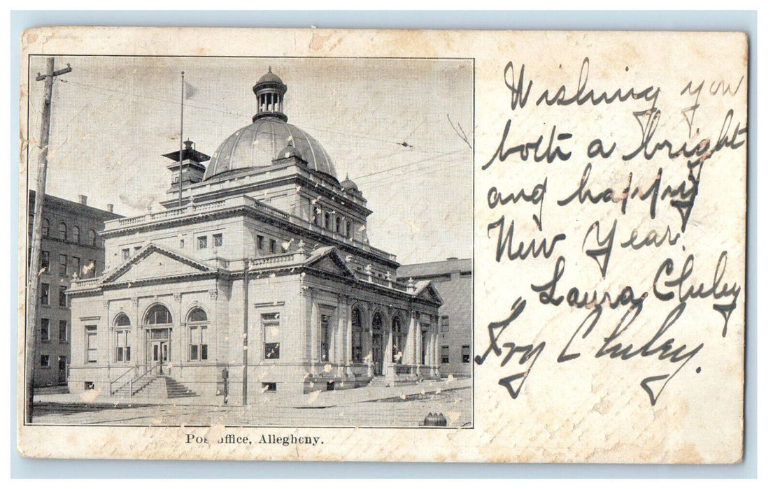 1900 Post Office Allegheny PA Baltimore MD Antique PMC Posted Postcard
