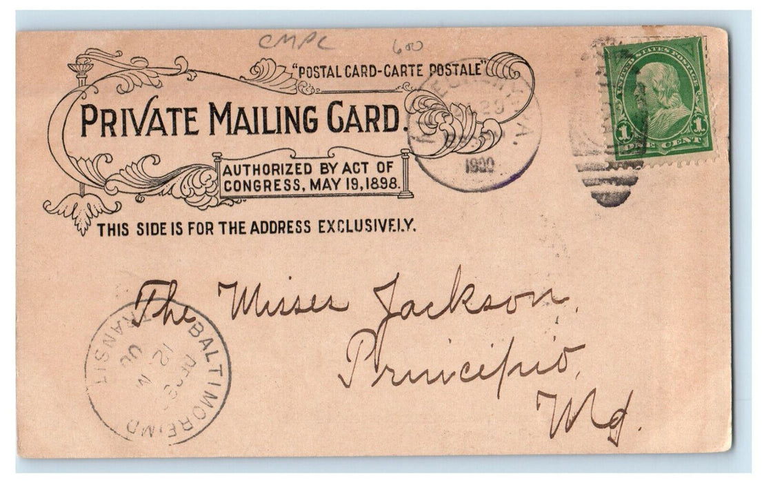 1900 Post Office Allegheny PA Baltimore MD Antique PMC Posted Postcard