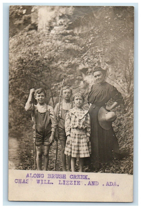 c1910 Brush Creek Family Vacation Ohio Children River RPPC Photo Pt. 1 Postcard