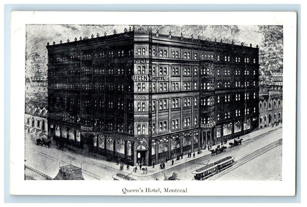 c1910 Horse Car, Horse Carriage, Queens Hotel Montreal Quebec Canada Postcard