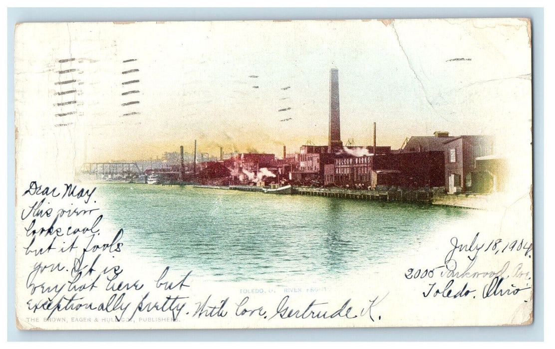 1904 River Front Toledo Ohio OH Cohasset MA PMC Posted Antique Postcard