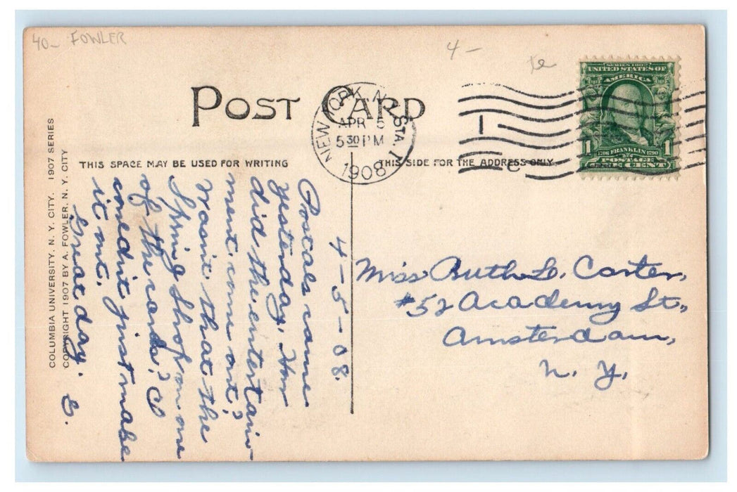 1908 Hartley Columbia University Hamilton Class Fowler NY RPPC Photo Postcard