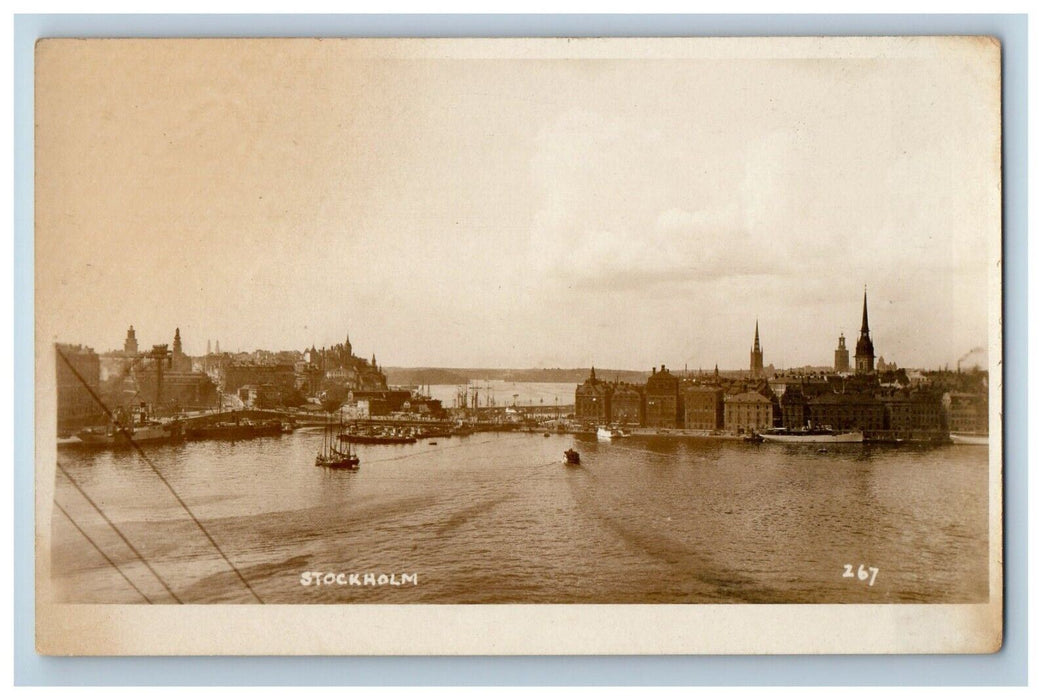 c1920's A View Of Stockholm Sweden, Boat RPPC Photo Unposted Vintage Postcard