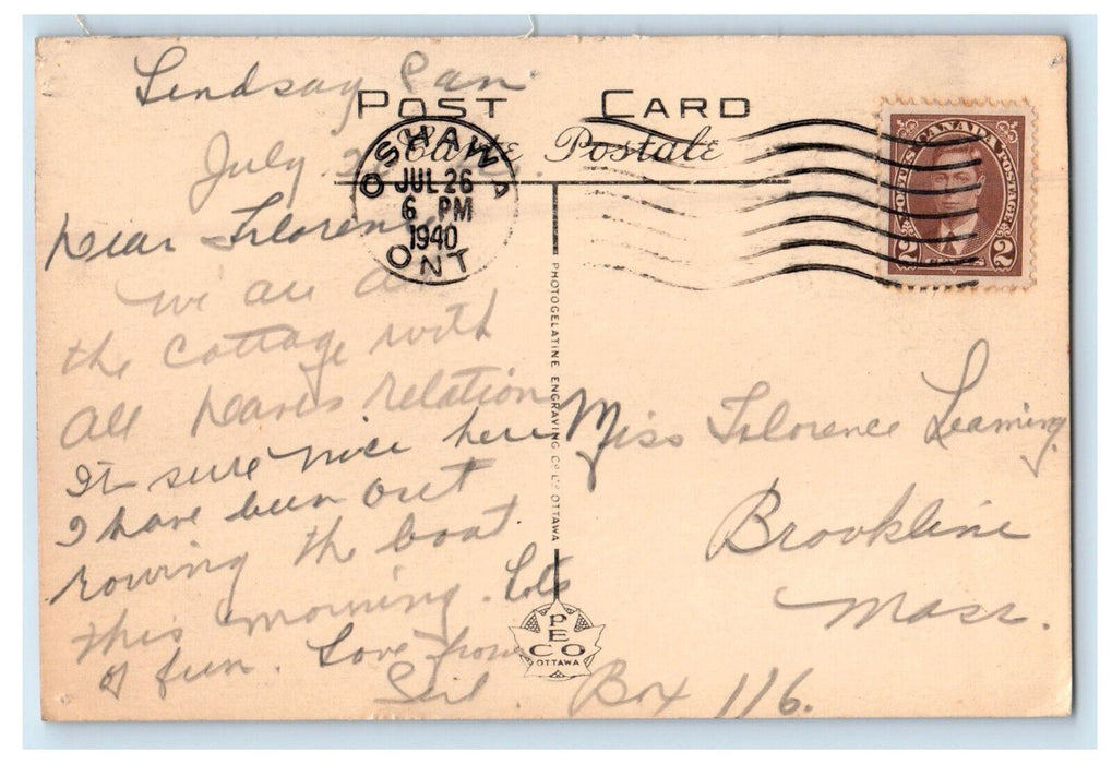 1940 The Canal Lindsay Ontario Canada CA Vintage Posted Postcard