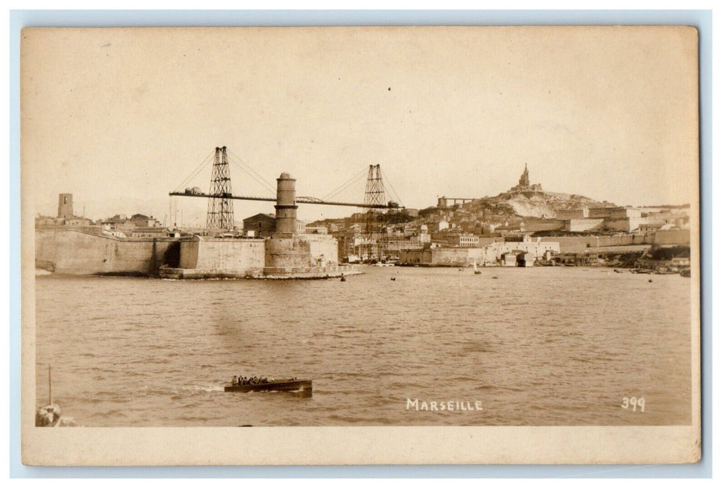 c1920's Lake View Canoeing Scene Marseille France RPPC Photo Vintage Postcard