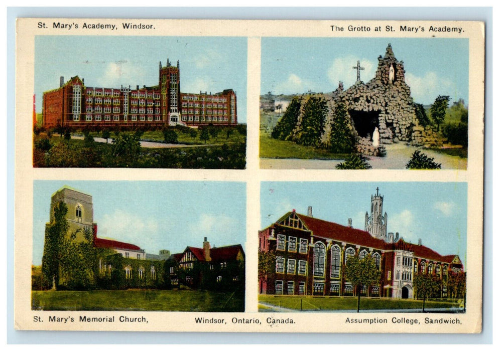 1941 Multiview of St. Mary's Windsor Ontario Canada CA Cancel Postcard