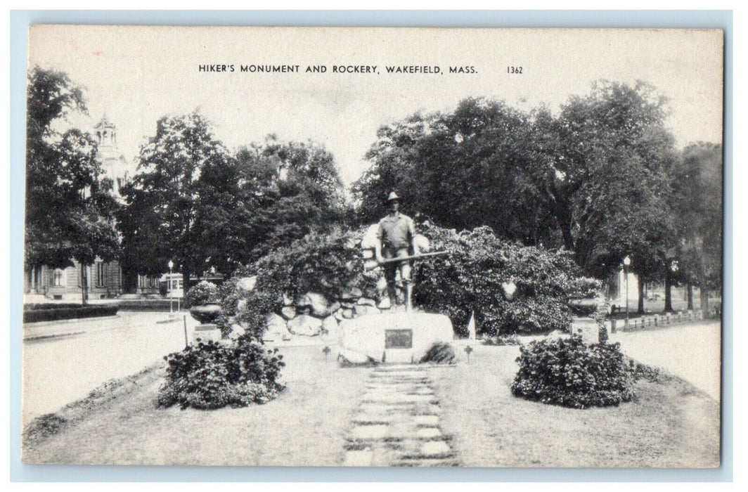 Hiker's Monument And Rockery Wakefield Massachusetts MA Vintage Postcard