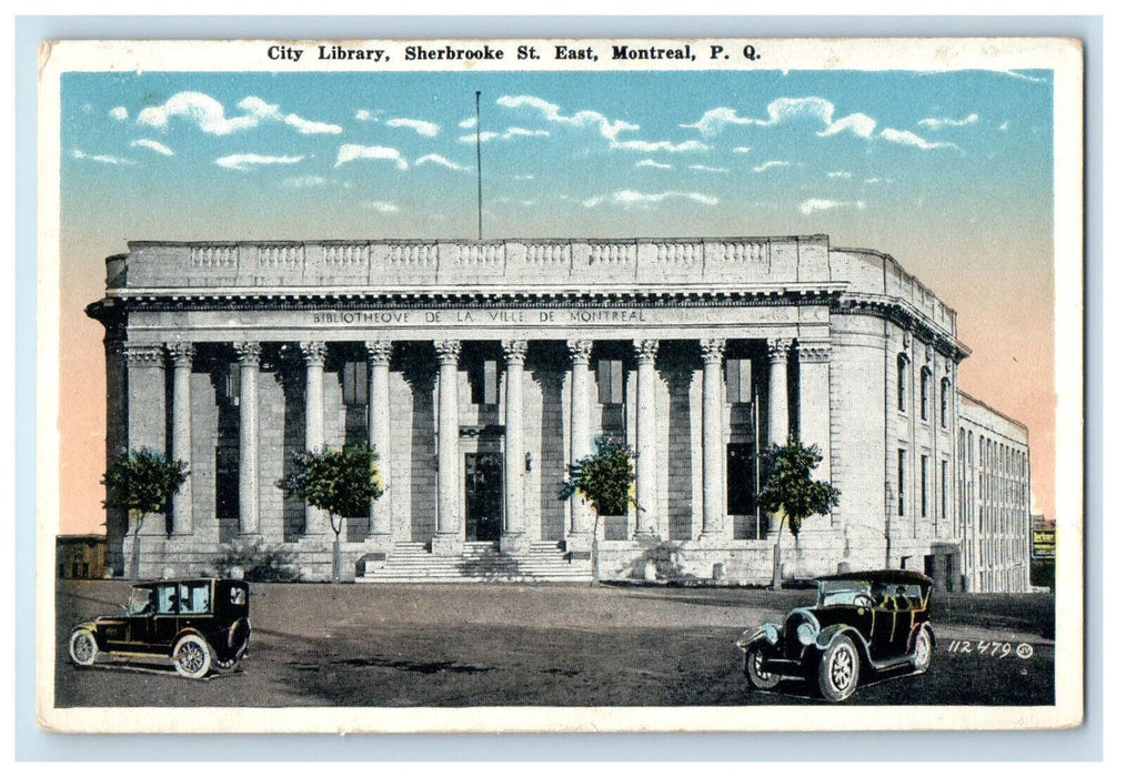 c1920s City Library Sherbrooke St. East Montreal Canada Unposted Postcard