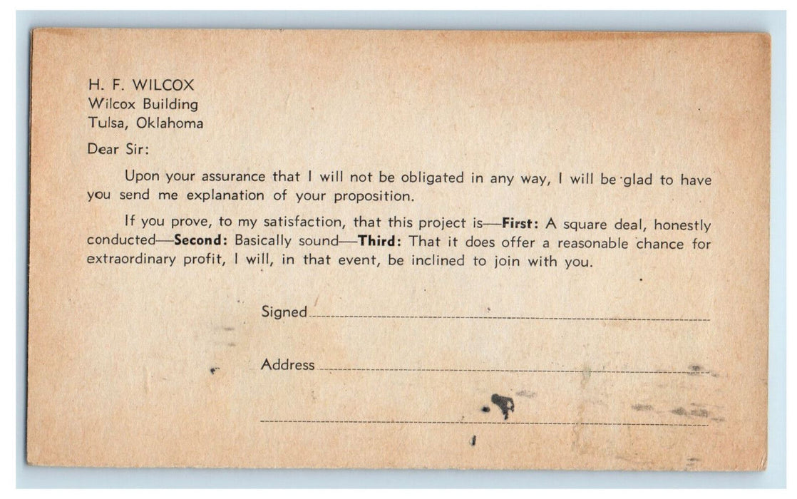1937 H.F. Wilcox Wilcox Building Tulsa Oklahoma OK PMC Vintage Postcard