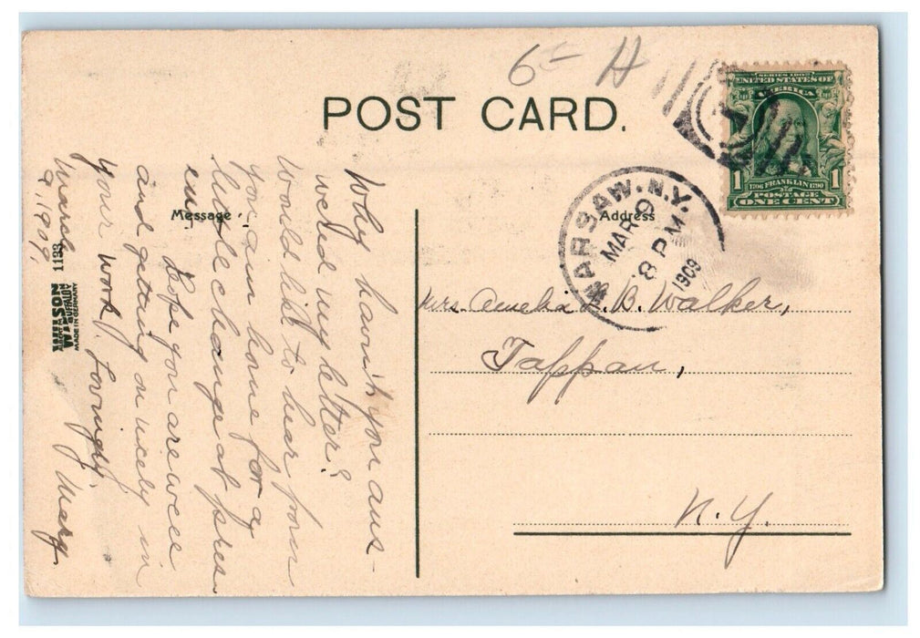 1909 Presbyterian Church Street View Warsaw New York NY Antique Postcard