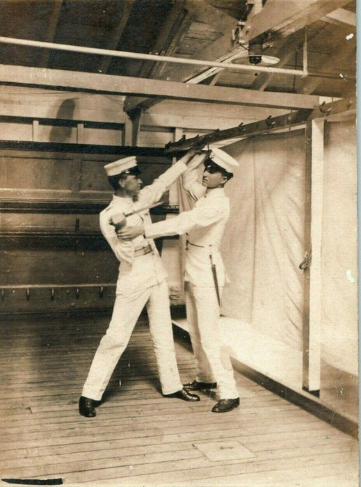 c1910's Two Twins Military Knife Fight Onboard Ship RPPC Photo Postcard