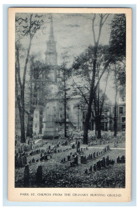 c1910's Park St. Church From The Granary Burying Ground MA Antique Postcard
