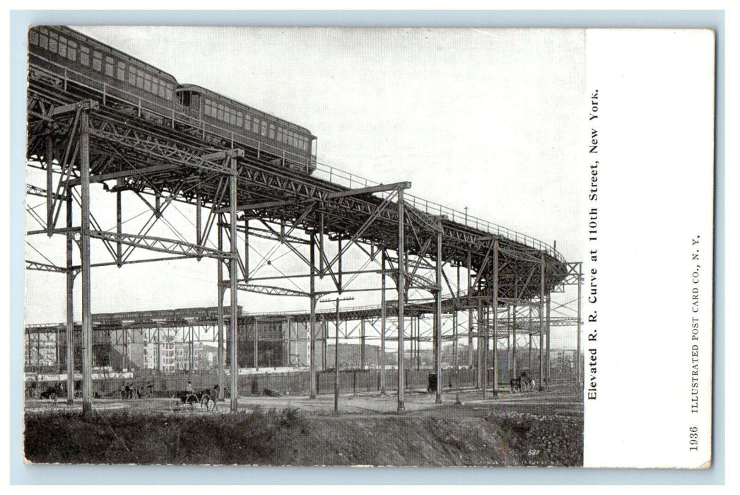 c1905 Elevated R.R. Train Railroad Curve At 110th Street New York NY Postcard