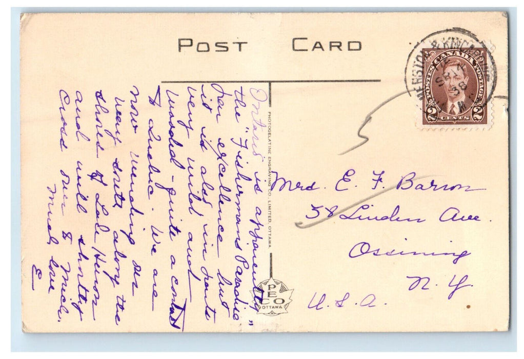 1938 Lovers Lane Lake Huron Kincardine Ontario Canada Vintage Postcard